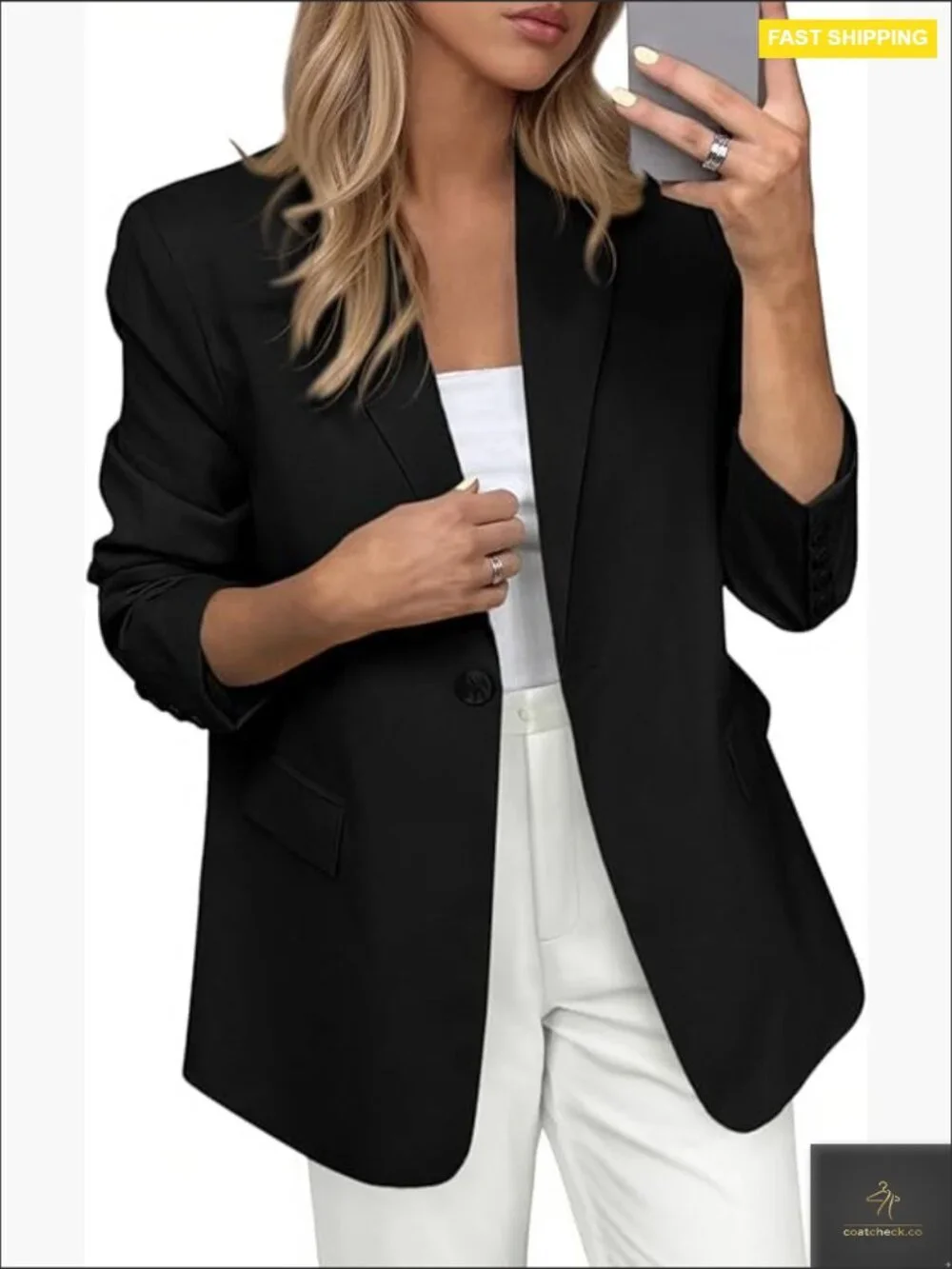 Open Front Blazer Business Casual Office Work Jacket Long Sleeve Chic